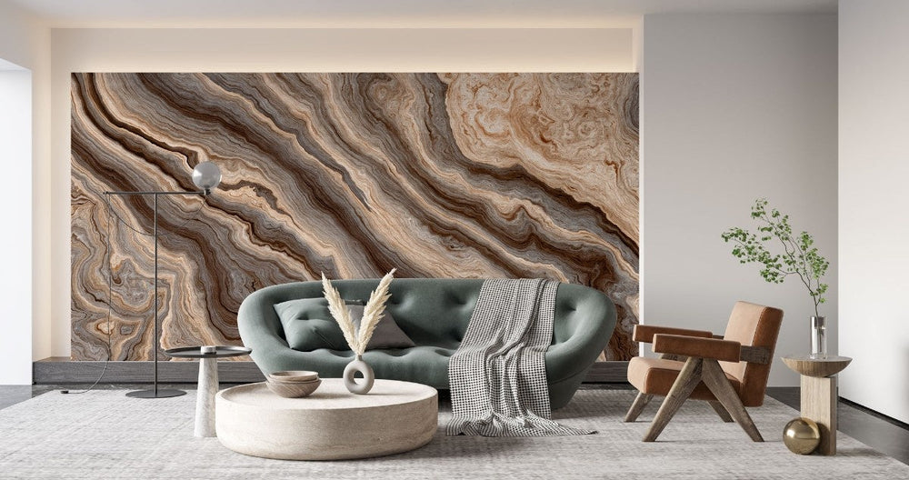 Tapet personalizat marble cu un model de piatra semipretioasa de agat in tonuri pamantii de maro si bej creand o atmosfera calda si naturala earthy agate