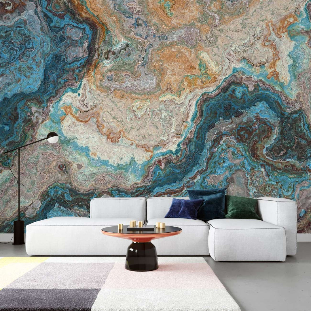 Tapet personalizat marble cu o marmura in nuante intense de albastru cu accente de alb si gri pentru un design modern si vibrant azul