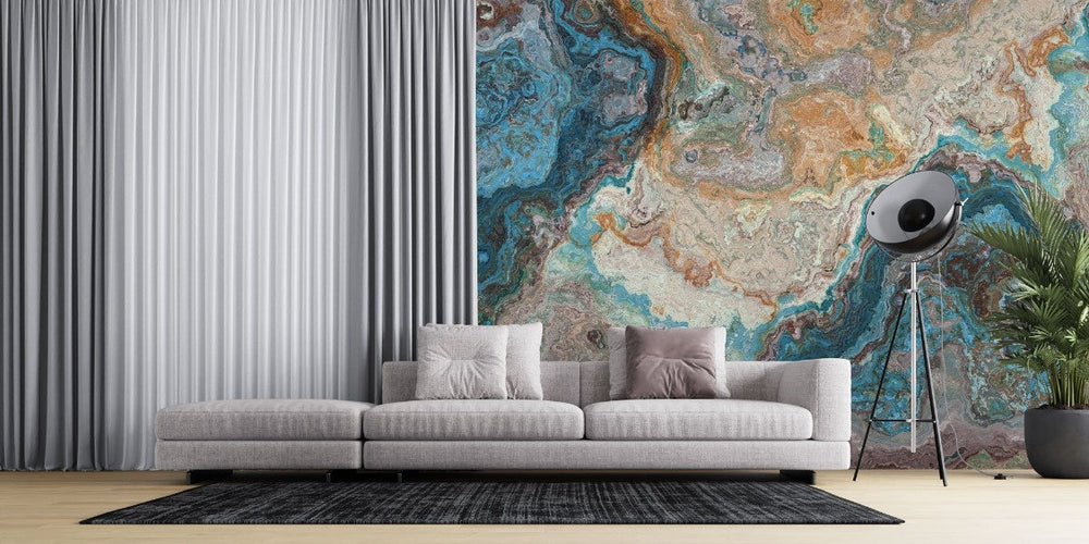 Tapet personalizat marble cu o marmura in nuante intense de albastru cu accente de alb si gri pentru un design modern si vibrant azul