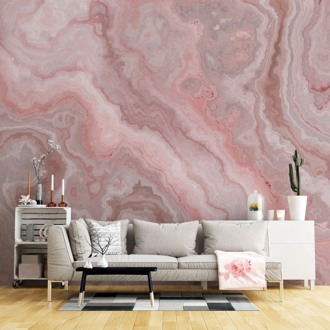 Tapet personalizat marble cu o piatra semipretioasa de onix in tonuri delicate de roz si alb onyx rosa