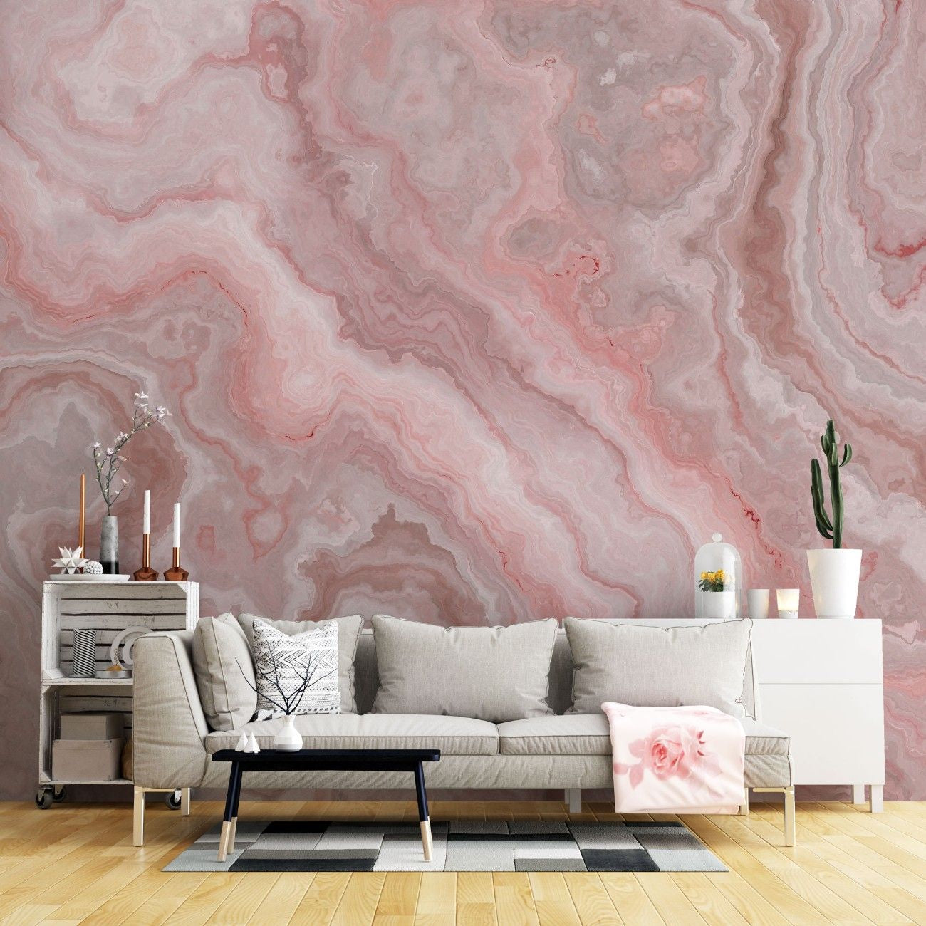 tapet personalizat marble cu o piatra semipretioasa de onix in tonuri delicate de roz si alb onyx rosa