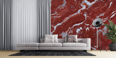 tapet personalizat marble cu o marmura eleganta in tonuri de rosu intens si alb ce adauga o nota indrazneata si o atmosfera orientala rosso oriental