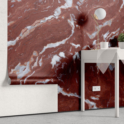tapet personalizat marble cu o marmura eleganta in tonuri de rosu intens si alb ce adauga o nota indrazneata si o atmosfera orientala rosso oriental