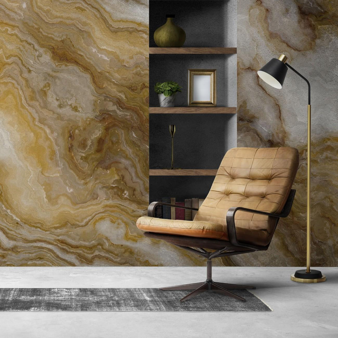 Tapet personalizat marble cu o marmura in nuante calde de bej si crem cu detalii ce evoca atmosfera relaxanta a bailor turcesti hammam i