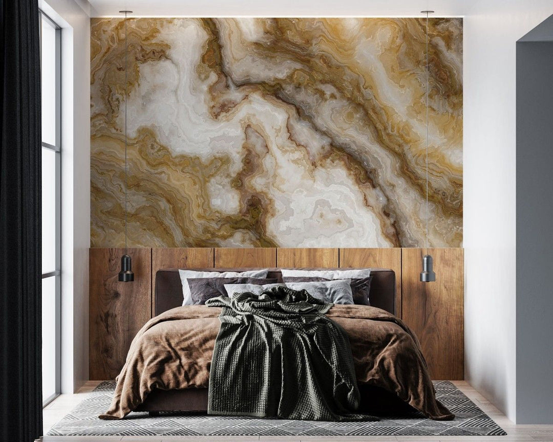 Tapet personalizat marble cu o marmura in nuante calde de bej si crem cu detalii ce evoca atmosfera relaxanta a bailor turcesti hammam i