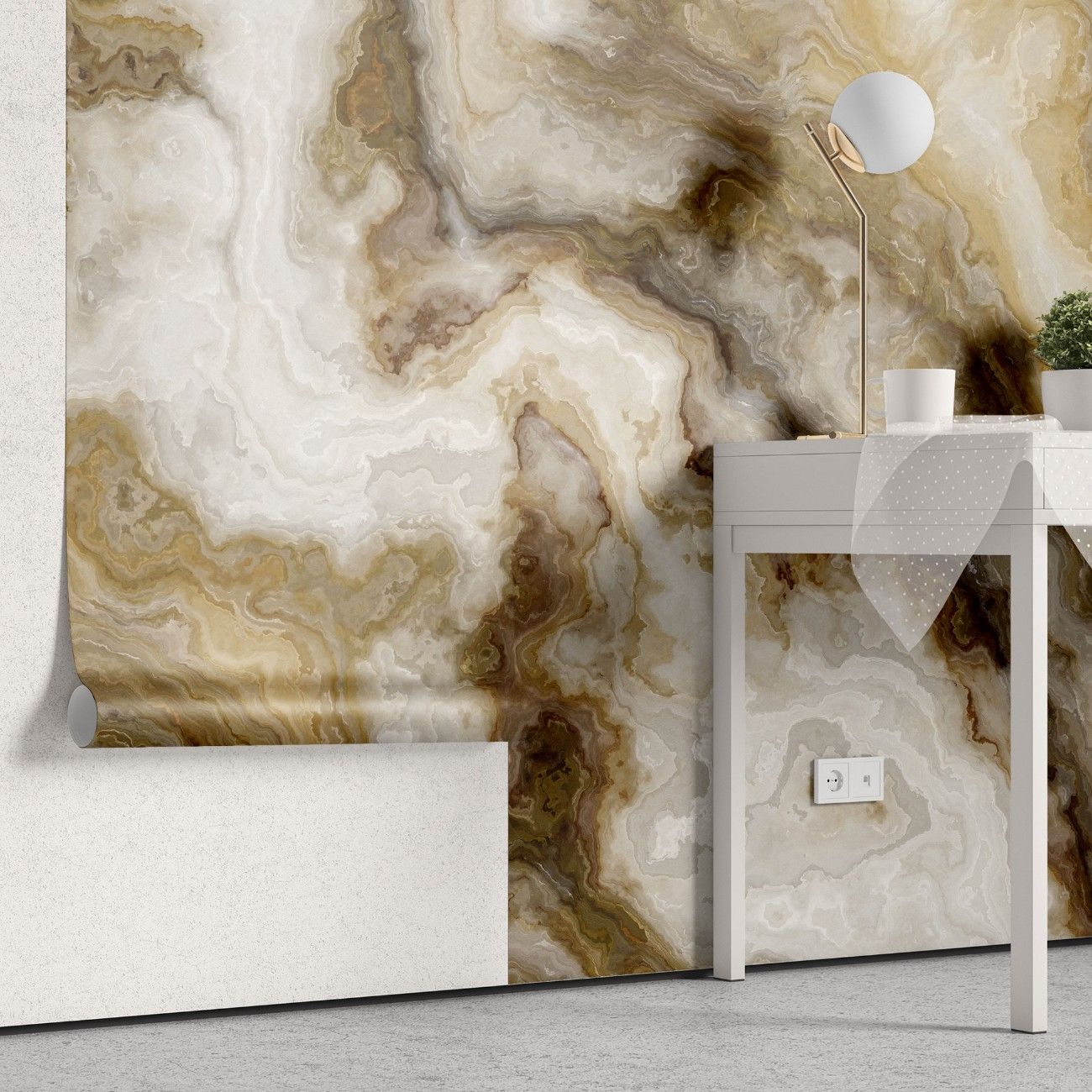 tapet personalizat marble cu o marmura in nuante calde de bej si crem cu detalii ce evoca atmosfera relaxanta a bailor turcesti hammam i