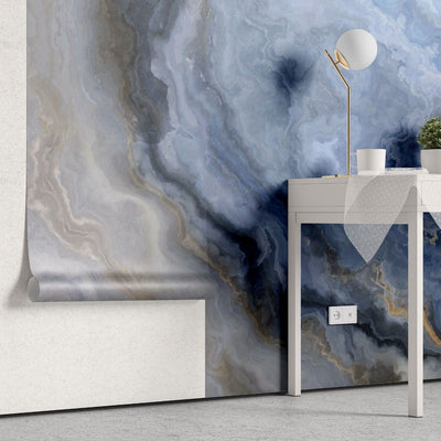 tapet personalizat marble cu o textura de piatra translucida in nuante de alb pur si bej pal evocand terasele de calcar pamukkale