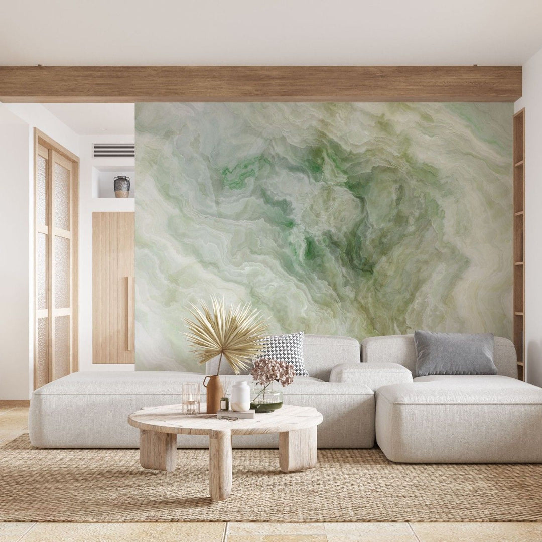 Tapet personalizat marble cu o piatra semipretioasa de onix verde cu insertii distincte aducand o nota de lux natural green onyx