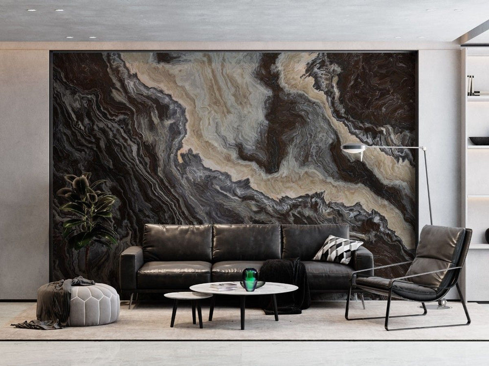 Tapet personalizat marble cu o marmura bogata in nuante de maro inchis si accente de cafeniu creand un decor sofisticat dark chocolate