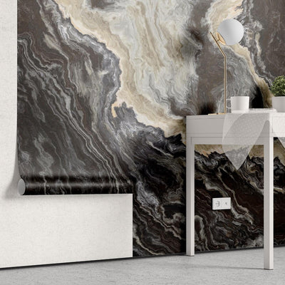 tapet personalizat marble cu o marmura bogata in nuante de maro inchis si accente de cafeniu creand un decor sofisticat dark chocolate