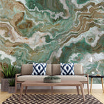 Tapet personalizat marble cu o marmura in tonuri profunde de verde cu insertii albe si negre ce adauga eleganta si prospetime green marble