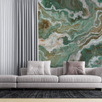 Tapet personalizat marble cu o marmura in tonuri profunde de verde cu insertii albe si negre ce adauga eleganta si prospetime green marble