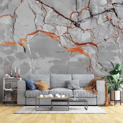 tapet personalizat marble cu o textura de piatra in tonuri vibrante de rosu portocaliu si negru evocand energia focului lava stone