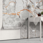 Tapet personalizat marble cu o textura de piatra in tonuri vibrante de rosu portocaliu si negru evocand energia focului lava stone