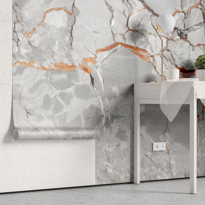 tapet personalizat marble cu o textura de piatra in tonuri vibrante de rosu portocaliu si negru evocand energia focului lava stone