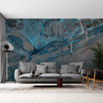 Tapet personalizat marble cu un model de marmura dinamic cu insertii albastre si galbene ce aduc un aer modern si energic electric marble