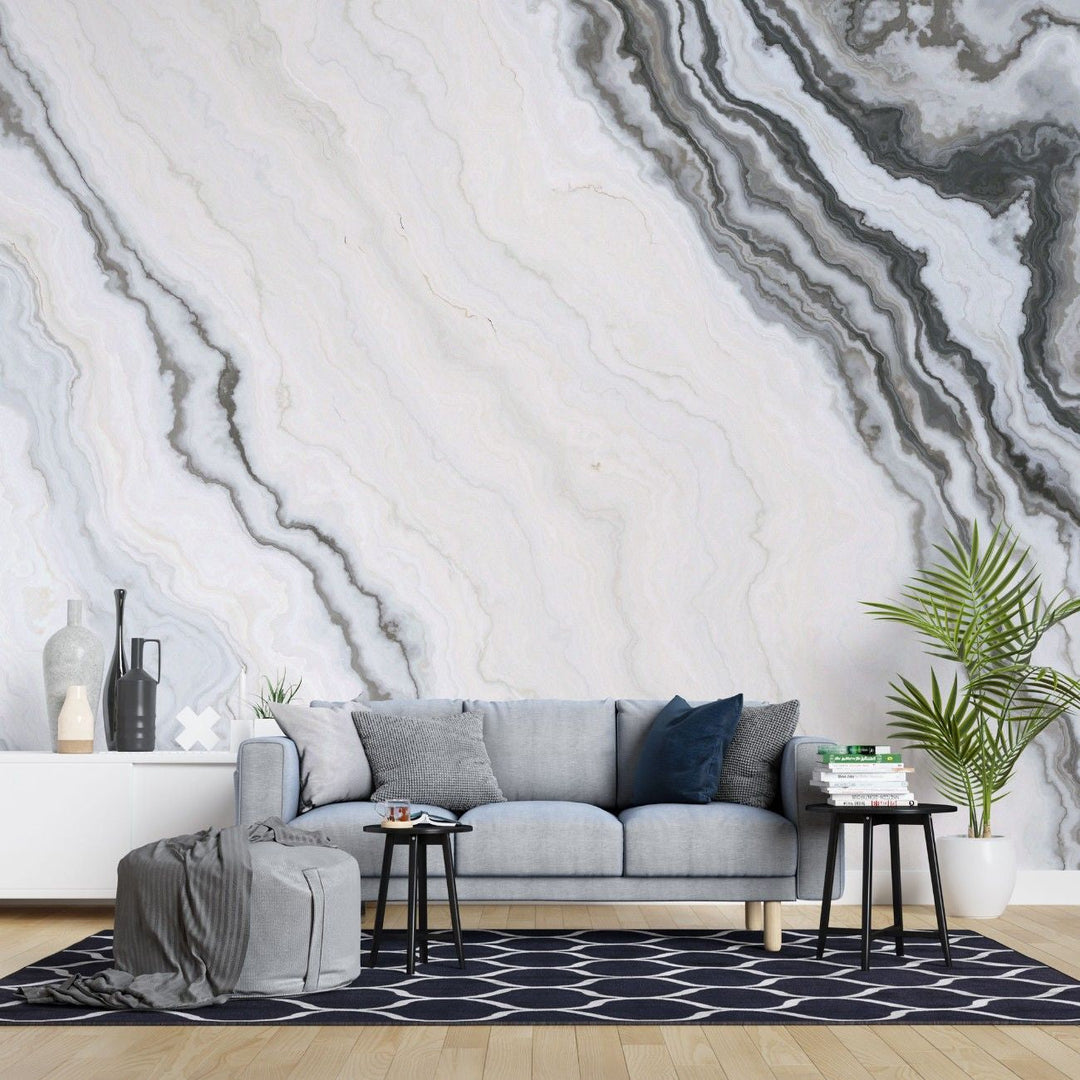 Tapet personalizat marble cu o marmura clasica alba cu subtile insertii gri oferind eleganta si luminozitate atemporala calcareous