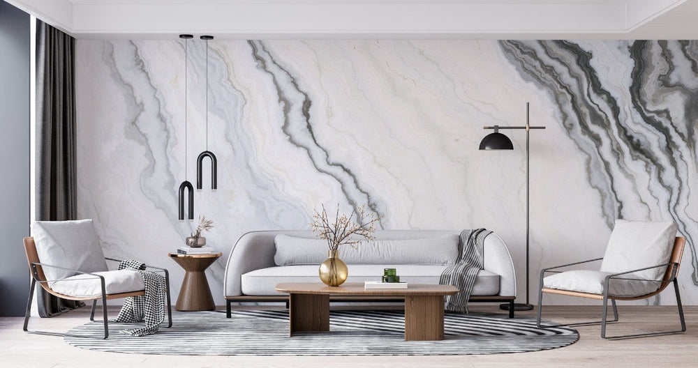 Tapet personalizat marble cu o marmura clasica alba cu subtile insertii gri oferind eleganta si luminozitate atemporala calcareous