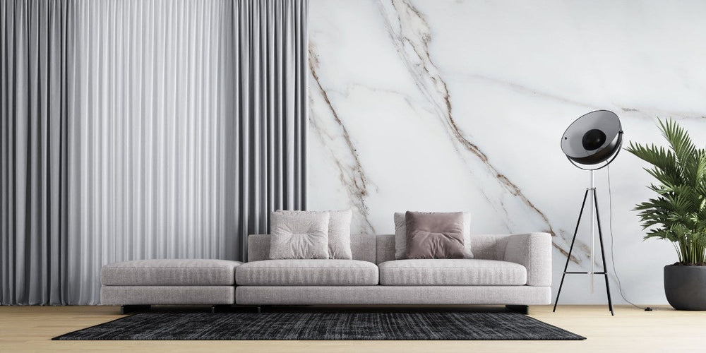 Tapet personalizat marble cu o textura de marmura in tonuri delicate de gri si alb ce creeaza o atmosfera calma si linistitoare silence