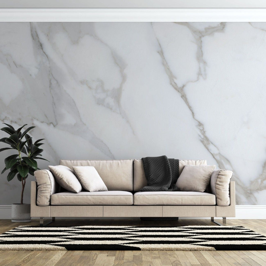 Tapet personalizat marble cu o marmura clasica alba cu linii gri subtile ce ofera un aspect atemporal si elegant blurry marble