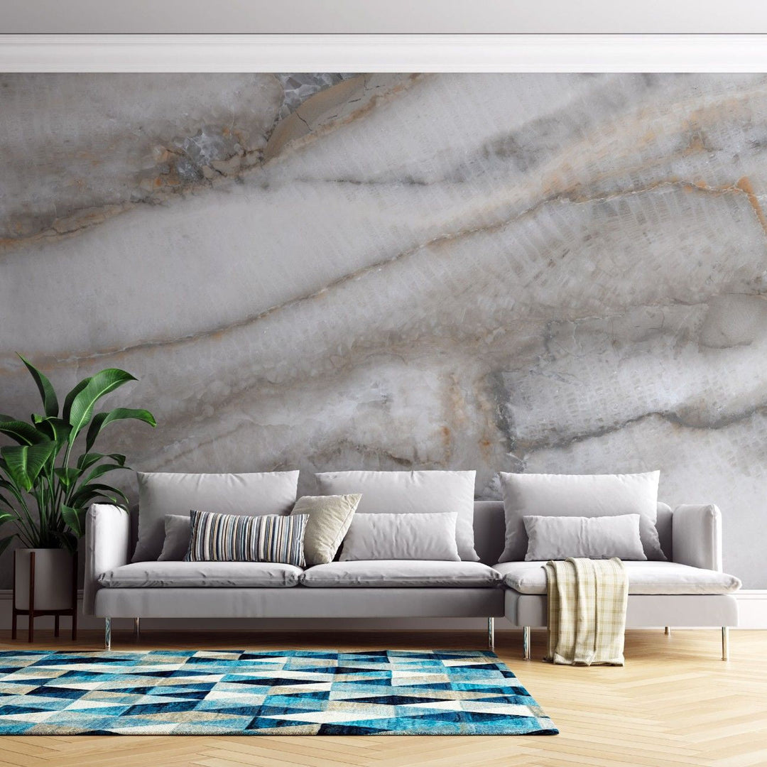 Tapet personalizat marble cu o marmura intunecata cu insertii luminoase de albastru si violet ce creeaza un efect mistic morgana