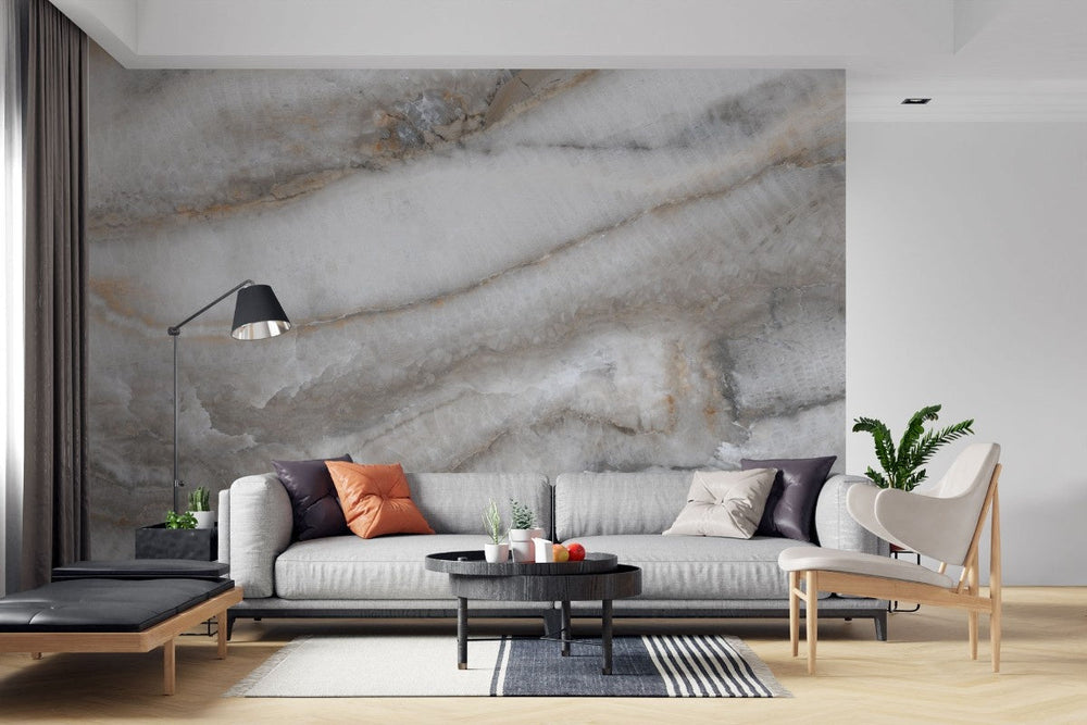 Tapet personalizat marble cu o marmura intunecata cu insertii luminoase de albastru si violet ce creeaza un efect mistic morgana