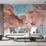 Tapet personalizat marble cu o marmura roz cu puternice insertii negre creand un contrast indraznet si modern pink contrast