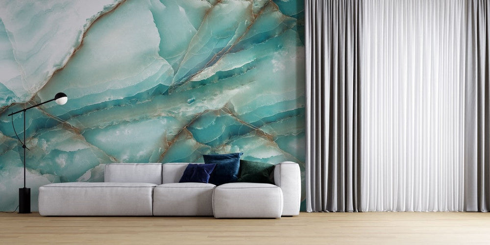 Fototapet personalizat marble cu o textura de piatra in tonuri reci de albastru deschis si alb evocand peisajele glaciare iceland