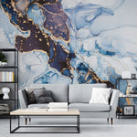 Tapet personalizat marble cu o marmura in nuante profunde de albastru inchis cu accente luminoase pentru un aspect sofisticat midnight blue