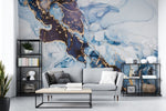 Tapet personalizat marble cu o marmura in nuante profunde de albastru inchis cu accente luminoase pentru un aspect sofisticat midnight blue