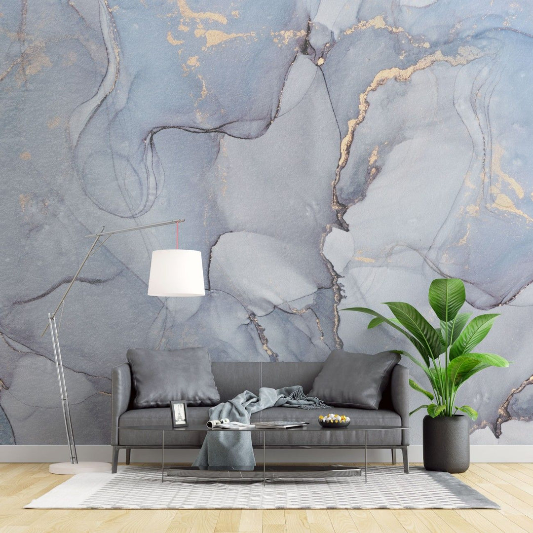 tapet personalizat marmură albastră baby blue marble pentru living modern
