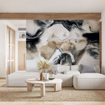 Tapet personalizat marble cu o marmura in nuante de cafea si crem cu modele fluide asemanatoare cernelii ink coffee
