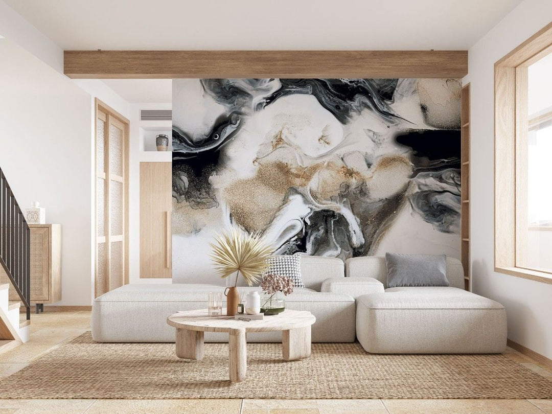 Tapet personalizat marble cu o marmura in nuante de cafea si crem cu modele fluide asemanatoare cernelii ink coffee