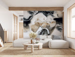 Tapet personalizat marble cu o marmura in nuante de cafea si crem cu modele fluide asemanatoare cernelii ink coffee