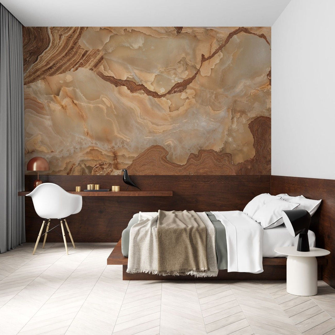 Tapet personalizat marble cu o textura de marmura in nuante calde de argila si bej ce aduc un aspect natural si primitor clay marble