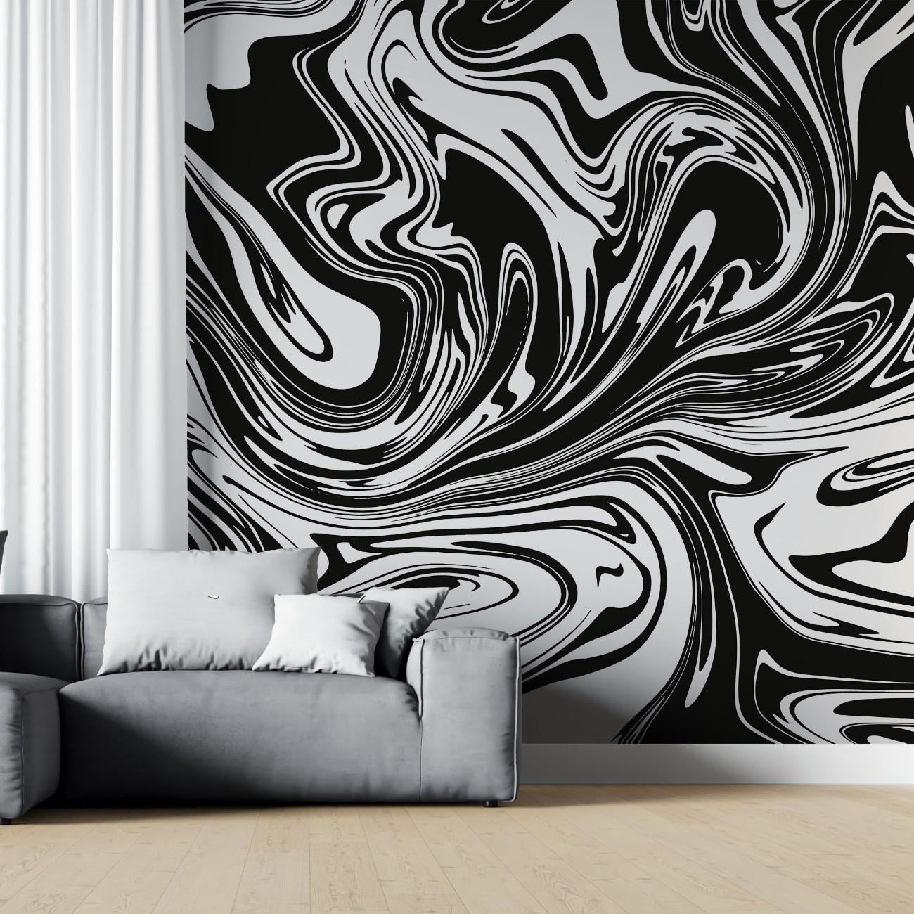 tapet personalizat marble cu un model de marmura acril neagra cu alb ce creeaza un design dinamic si elegant black swirl