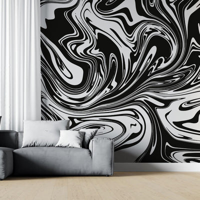 tapet personalizat marble cu un model de marmura acril neagra cu alb ce creeaza un design dinamic si elegant black swirl