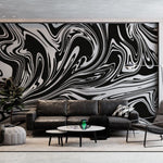 Tapet personalizat marble cu un model de marmura acril neagra cu alb ce creeaza un design dinamic si elegant black swirl