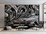 Tapet personalizat marble cu un model de marmura acril neagra cu alb ce creeaza un design dinamic si elegant black swirl