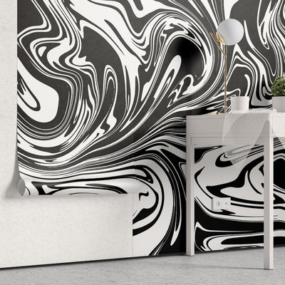 tapet personalizat marble cu un model de marmura acril neagra cu alb ce creeaza un design dinamic si elegant black swirl