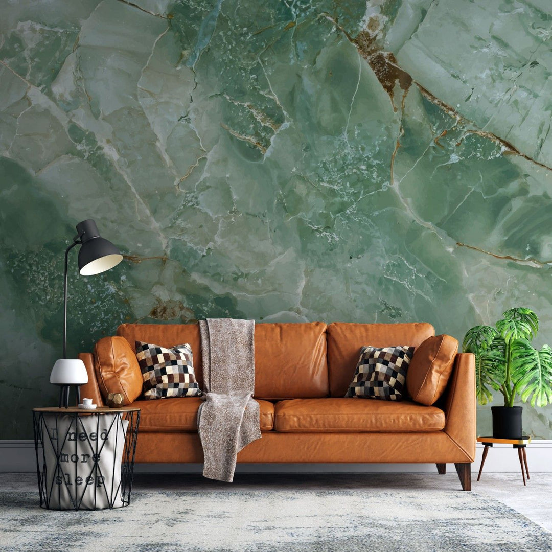 Tapet personalizat marble cu o piatra semipretioasa de agat verde cu insertii sclipitoare pentru un strop de eleganta green agate