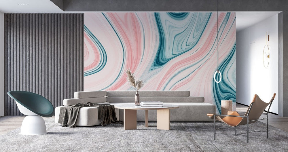 Tapet personalizat marble cu o piatra in nuante de roz pudrat si albastru deschis cu modele rotunde ce aduc un aspect vesel bubblegum