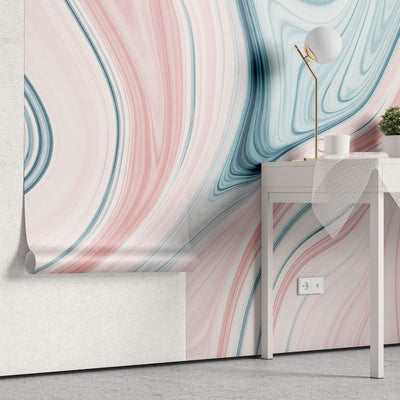 tapet personalizat marble cu o piatra in nuante de roz pudrat si albastru deschis cu modele rotunde ce aduc un aspect vesel bubblegum