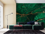 Fototapet personalizat marble cu o marmura in nuante profunde de verde smarald si accente aurii pentru un decor sofisticat emerald marble