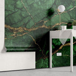 Fototapet personalizat marble cu o marmura in nuante profunde de verde smarald si accente aurii pentru un decor sofisticat emerald marble