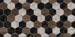 Tapet personalizat wood cu model geometric in forma de fagure si textura de lemn is marmura alba si neagra wood marble honeycomb