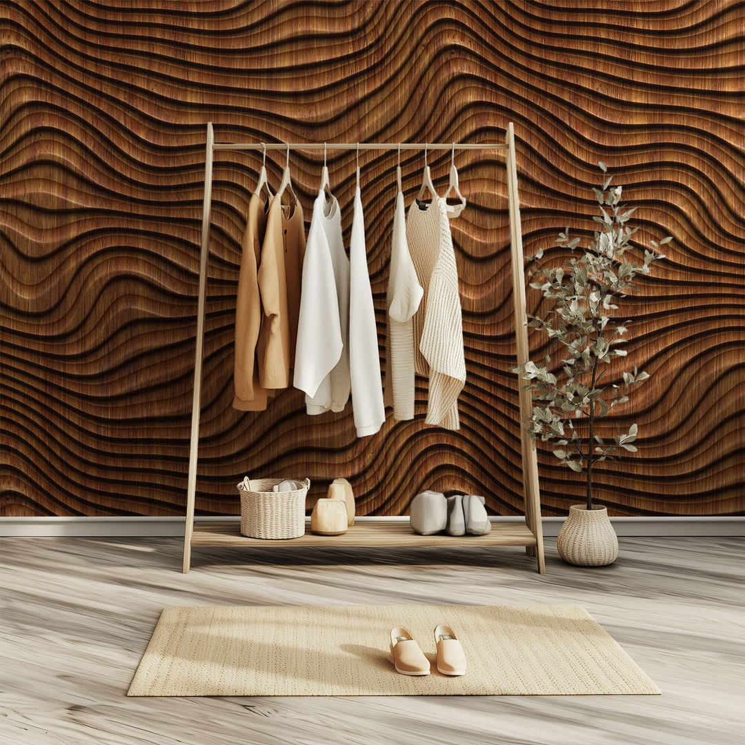 Tapet Personalizat Wood cu model abstract 3D cu textura de lemn - WAVY WOOD