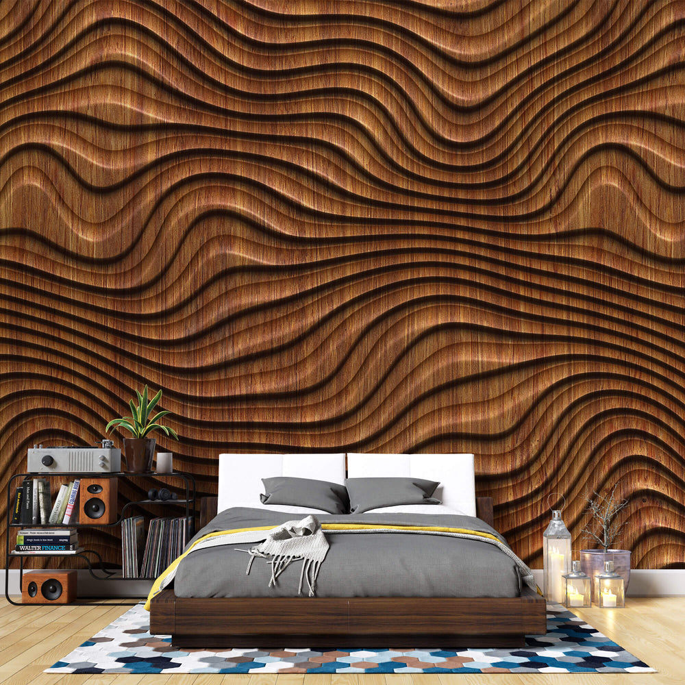 Tapet Personalizat Wood cu model abstract 3D cu textura de lemn - WAVY WOOD