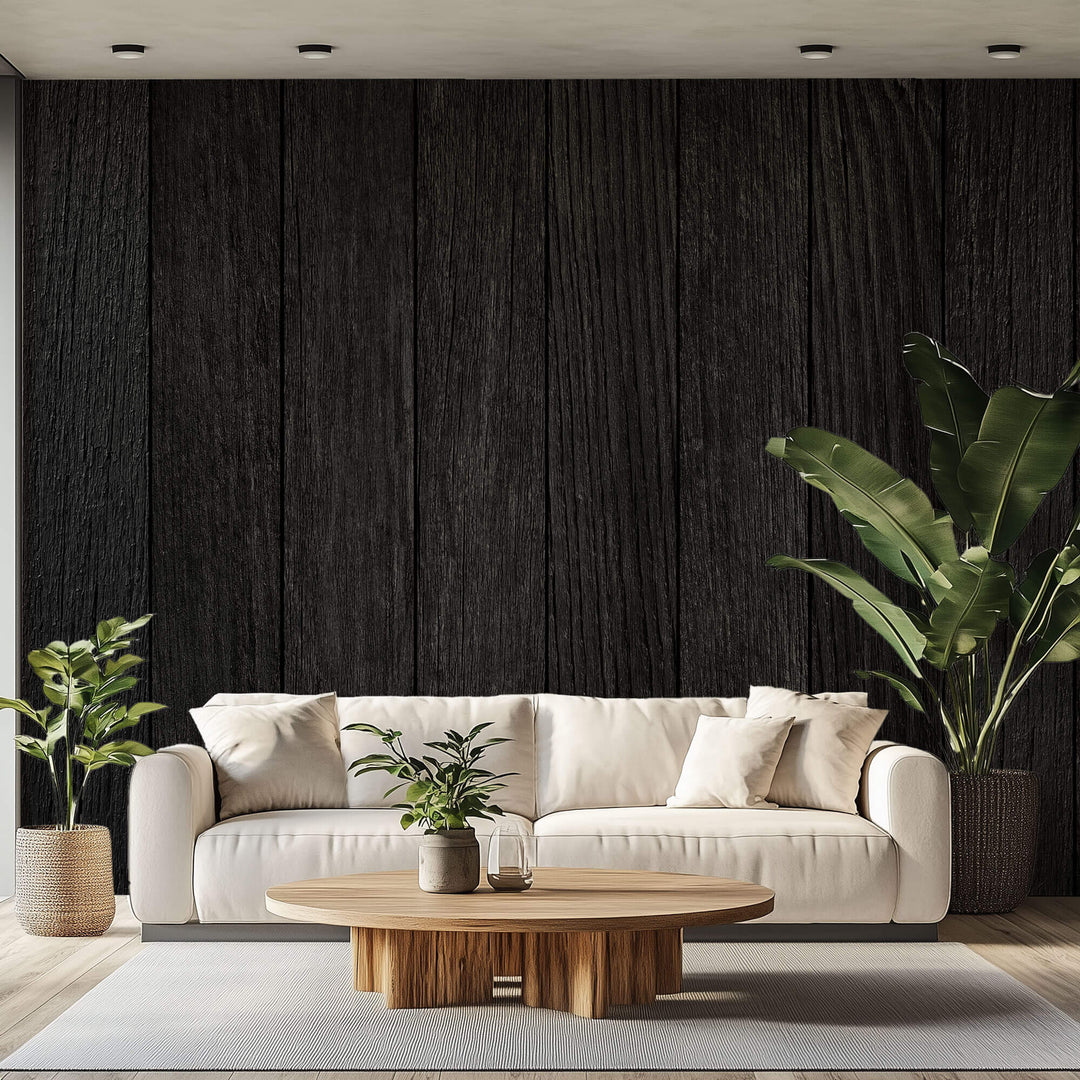 Tapet Personalizat Wood cu textura de lemn negru ars - RUSTIC NOIR