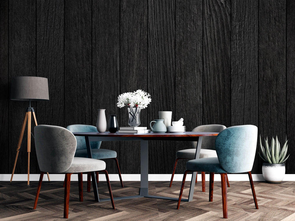 Tapet Personalizat Wood cu textura de lemn negru ars - RUSTIC NOIR